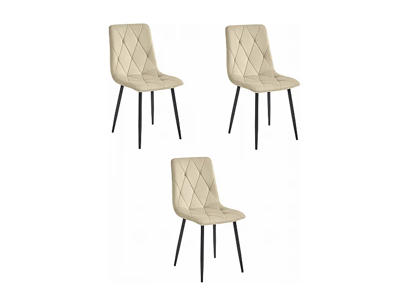 Ensemble de 3 chaises Valora TYRA en velours noir avec pieds.