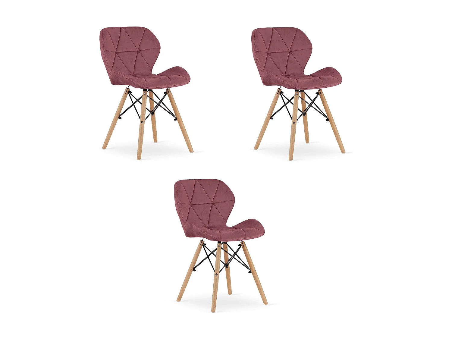 Valora WAKO Fauteuil en velours rose foncé et bois de hêtre x 3