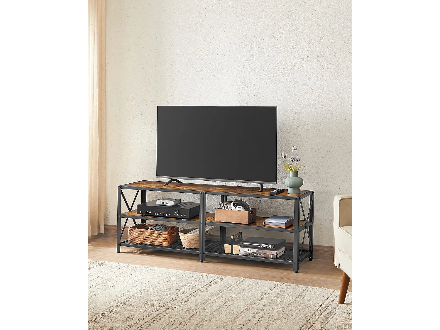 Meuble TV Valora style loft marron rustique pour salon