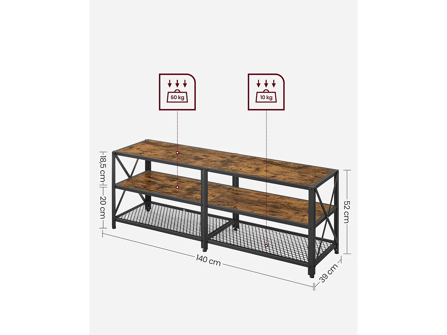 Meuble TV Valora style loft marron rustique pour salon