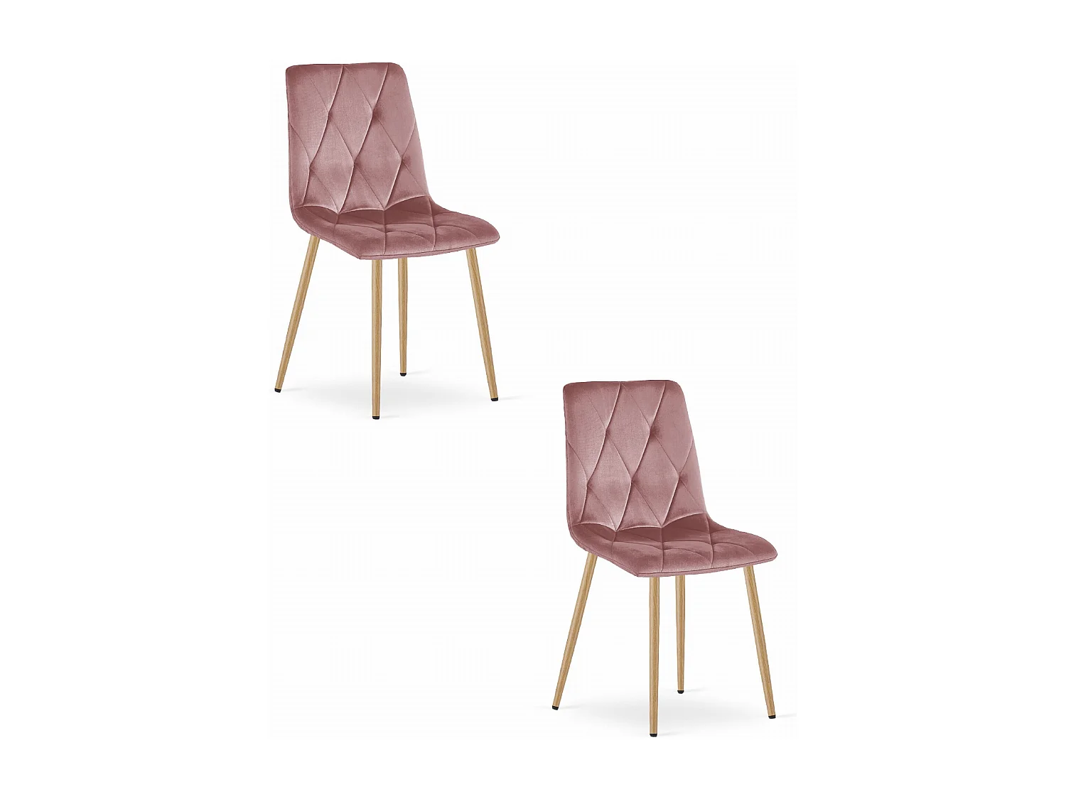 Chaise Valora TYRA en velours rose, pieds couleur bois x2