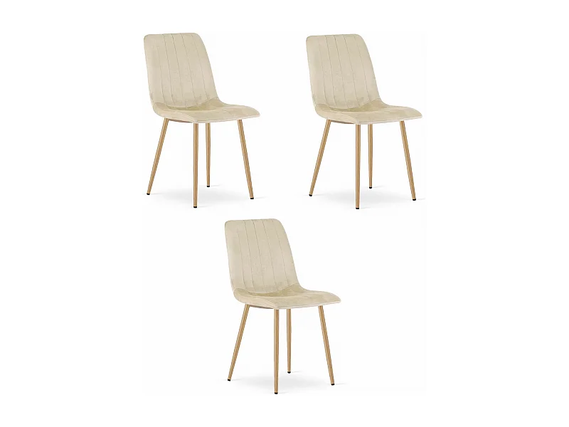 Chaise Valora JEWA en velours beige clair, pieds couleur bois x3