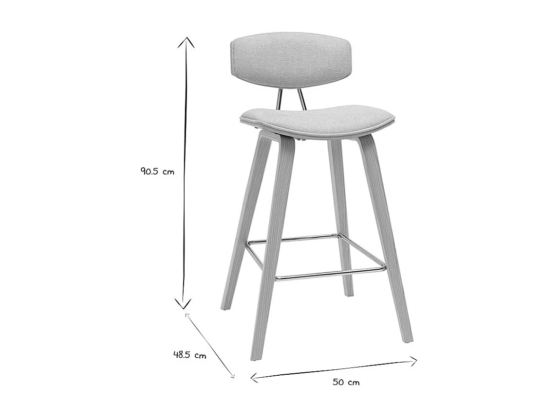 Taburetes de bar de diseño de terciopelo texturizado beige y madera clara de 69 cm de altura (juego de 2) VASCO