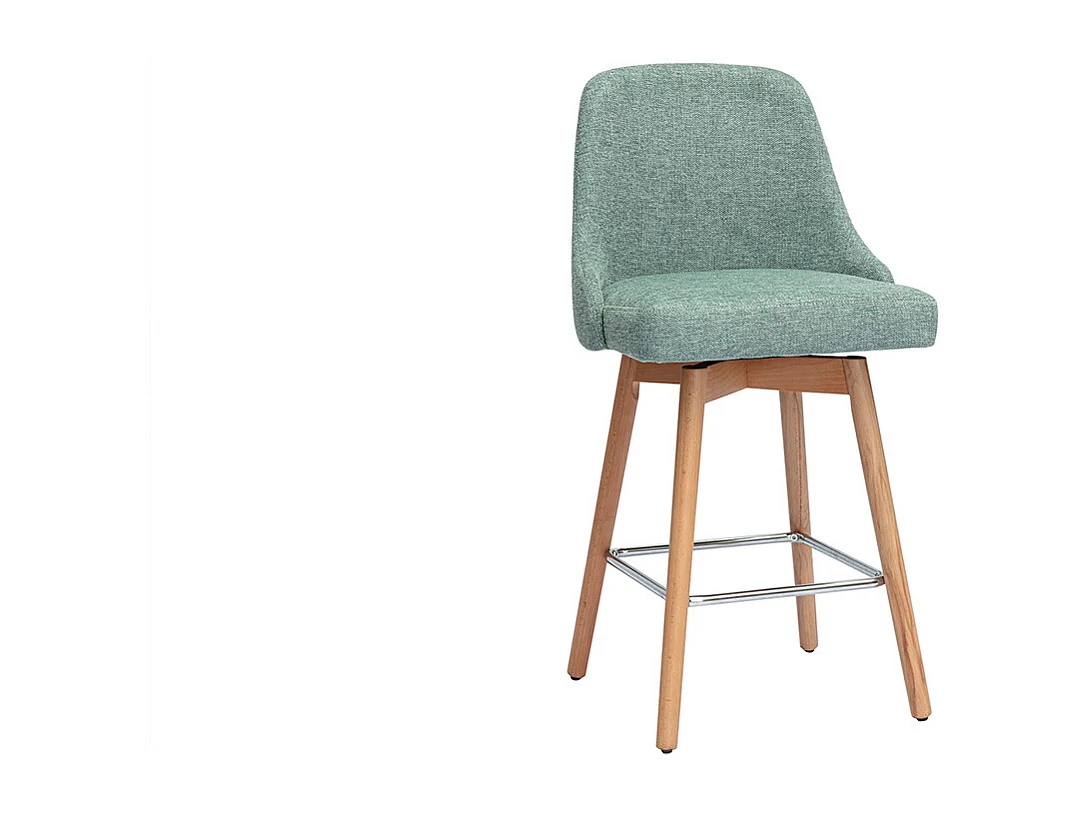 Skandinavische Barhocker 360° drehbar aus Samt-Effekt texturiertem grünem Celadon-Stoff und massivem Buchenholz H65 cm (2er-Set) HASTA