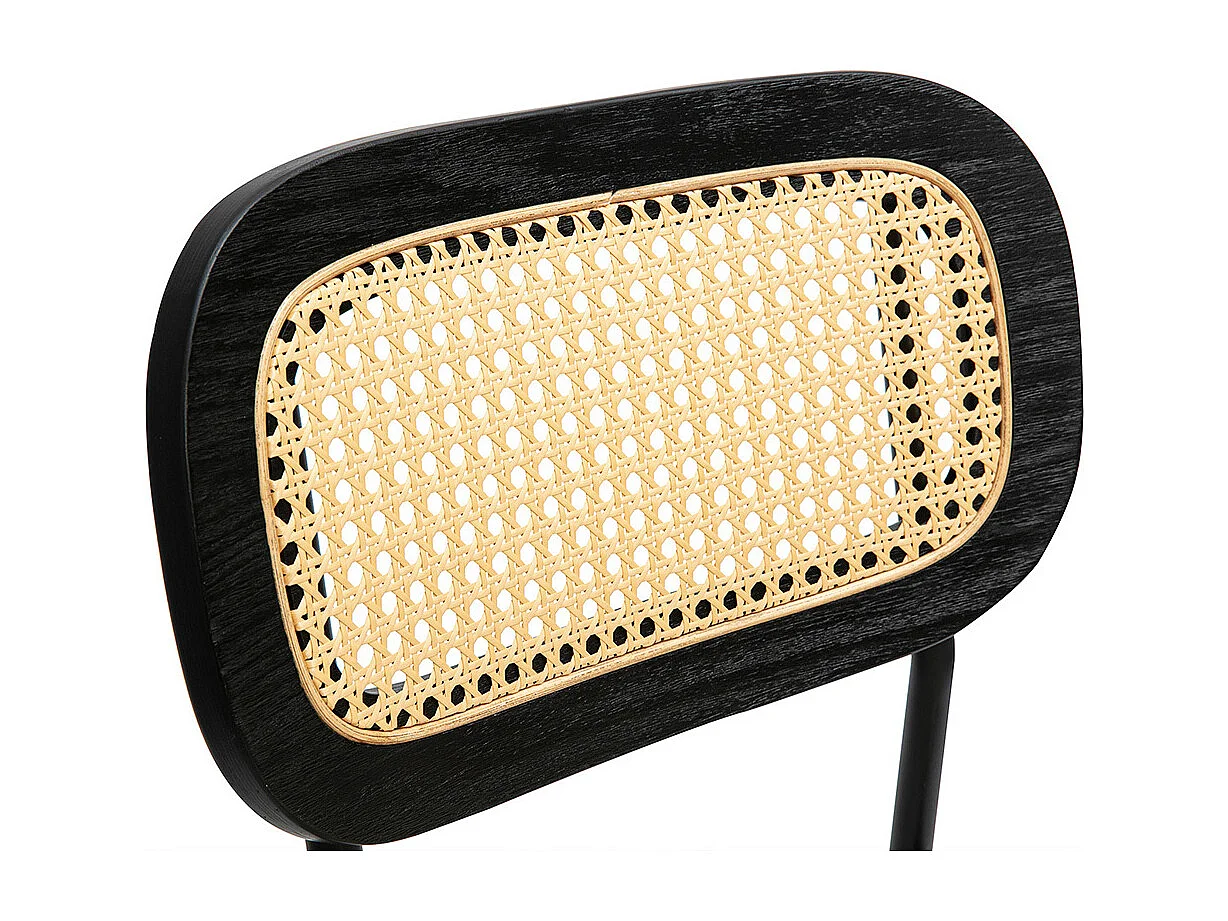 Taburetes de diseño en tela efecto terciopelo texturizado beige, metal negro y mimbre (juego de 2) MIRANDA