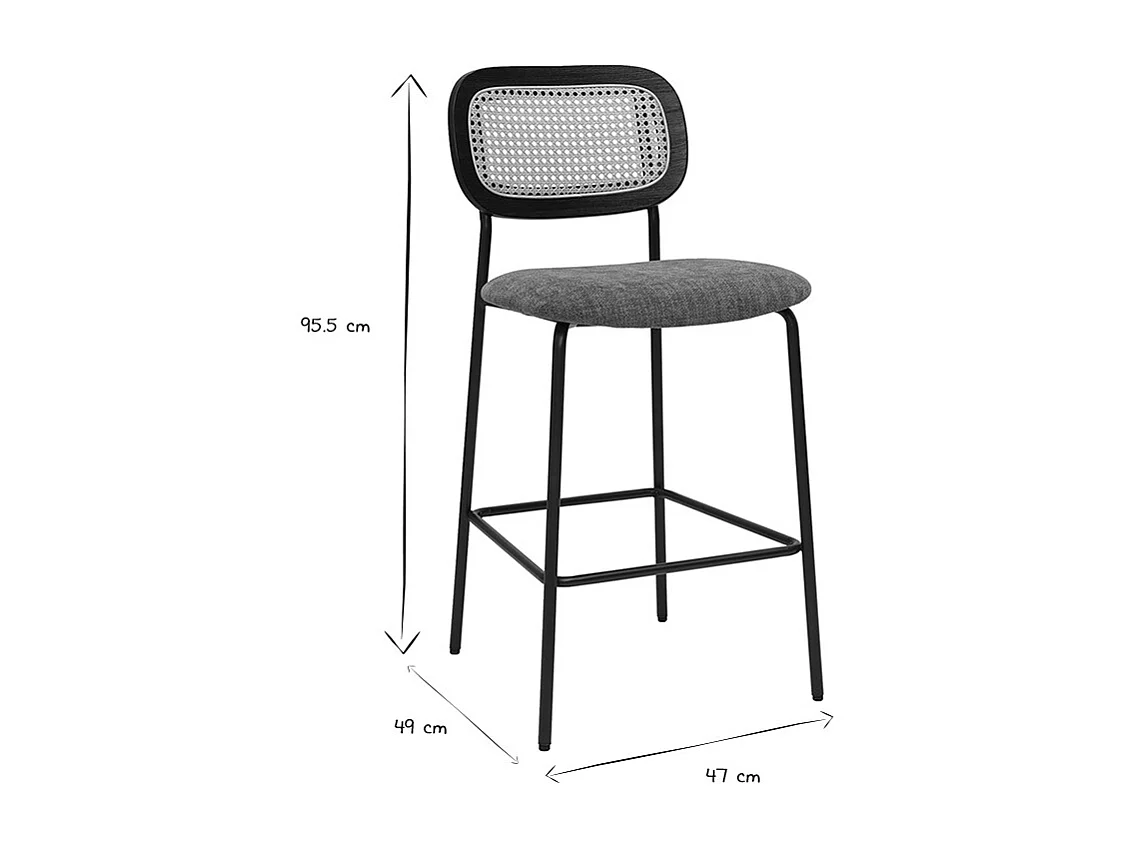 Designhocker aus Samtstoff in verbrannter Erde Effekt, schwarzem Metall und Rattan-Geflecht (Set aus 2) MIRANDA
