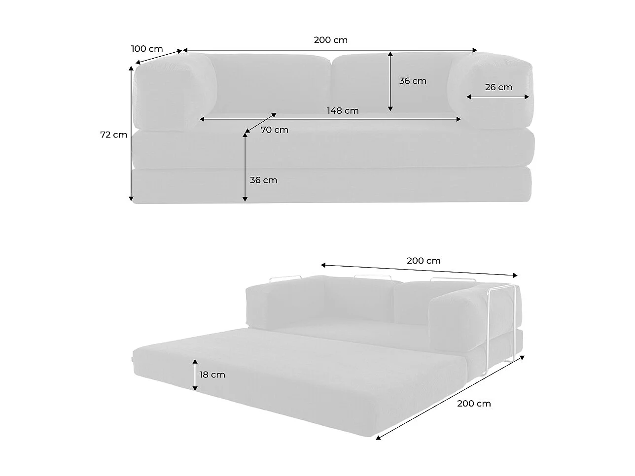 Canapé vintage convertible 3 places en velours côtelé taupe et armatures chromées L 200 x P 100 x H 72cm - Seventies