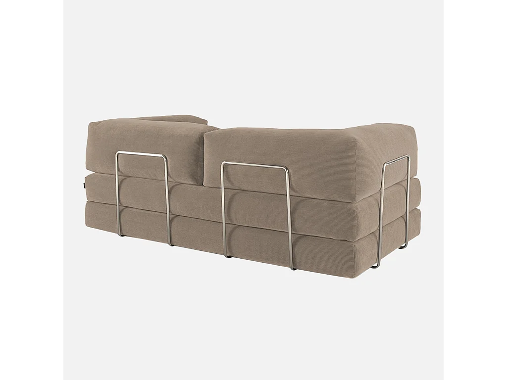 Divano letto futon in velluto a coste e struttura cromata, 3 posti,