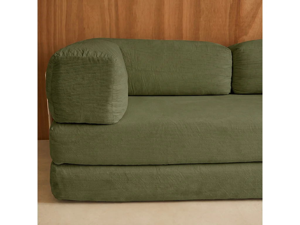 Canapé convertible 3 places en velours côtelé kaki SEVENTIES 200x100x72 cm