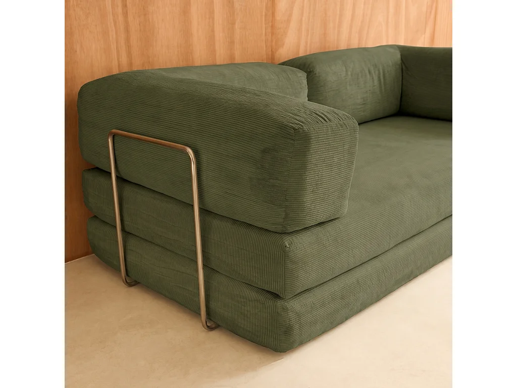 Canapé convertible 3 places en velours côtelé kaki SEVENTIES 200x100x72 cm