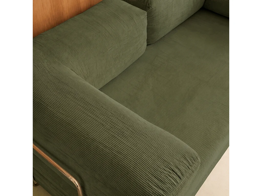 Canapé convertible 3 places en velours côtelé kaki SEVENTIES 200x100x72 cm
