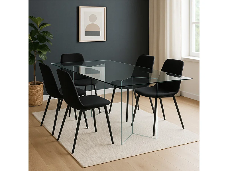 Table de repas 180 x 90 cm avec plateau et pieds en verre trempé - ICE
