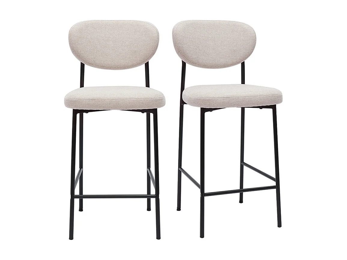 Tabourets de bar fixes en tissu effet velours texturé beige H65 cm (lot de 2) BREKA