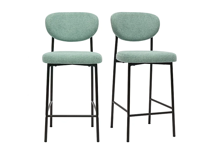 Tabourets de bar fixes en tissu effet velours texturé vert céladon H65 cm (lot de 2) BREKA