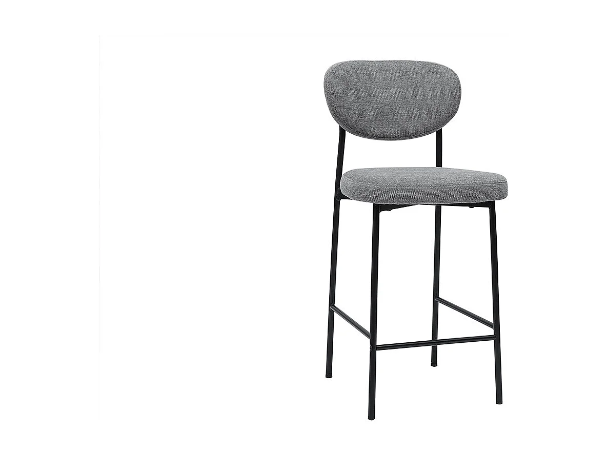 Feste Barhocker aus leicht grauem Textur-Veloursstoff H65 cm (Set mit 2) BREKA