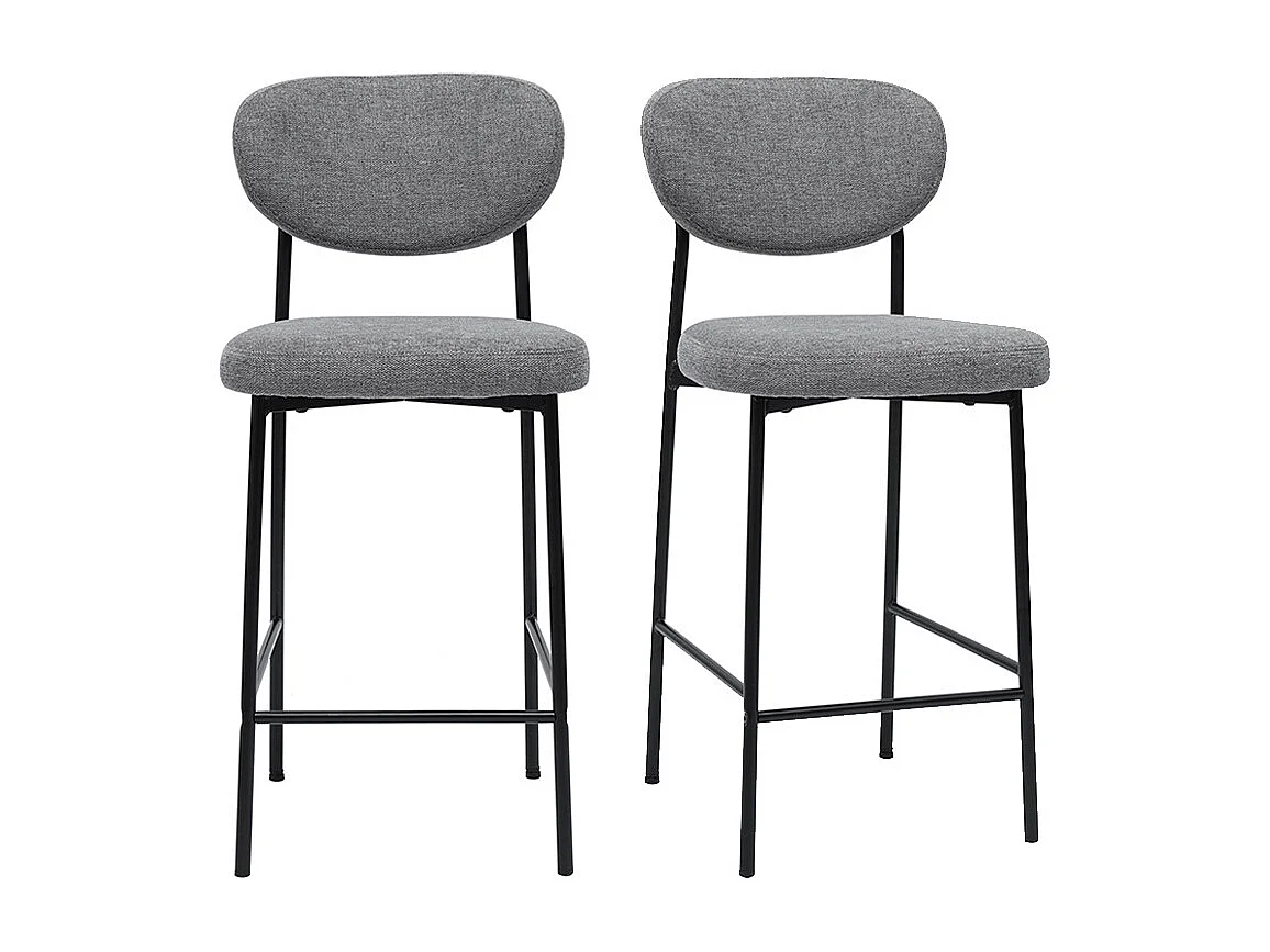 Taburetes de bar fijos de tela con efecto terciopelo texturizado de color gris claro H65 cm (juego de 2) BREKA