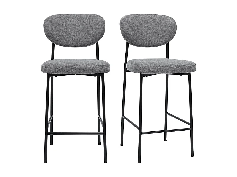 Tabourets de bar fixes en tissu effet velours texturé gris clair H65 cm (lot de 2) BREKA
