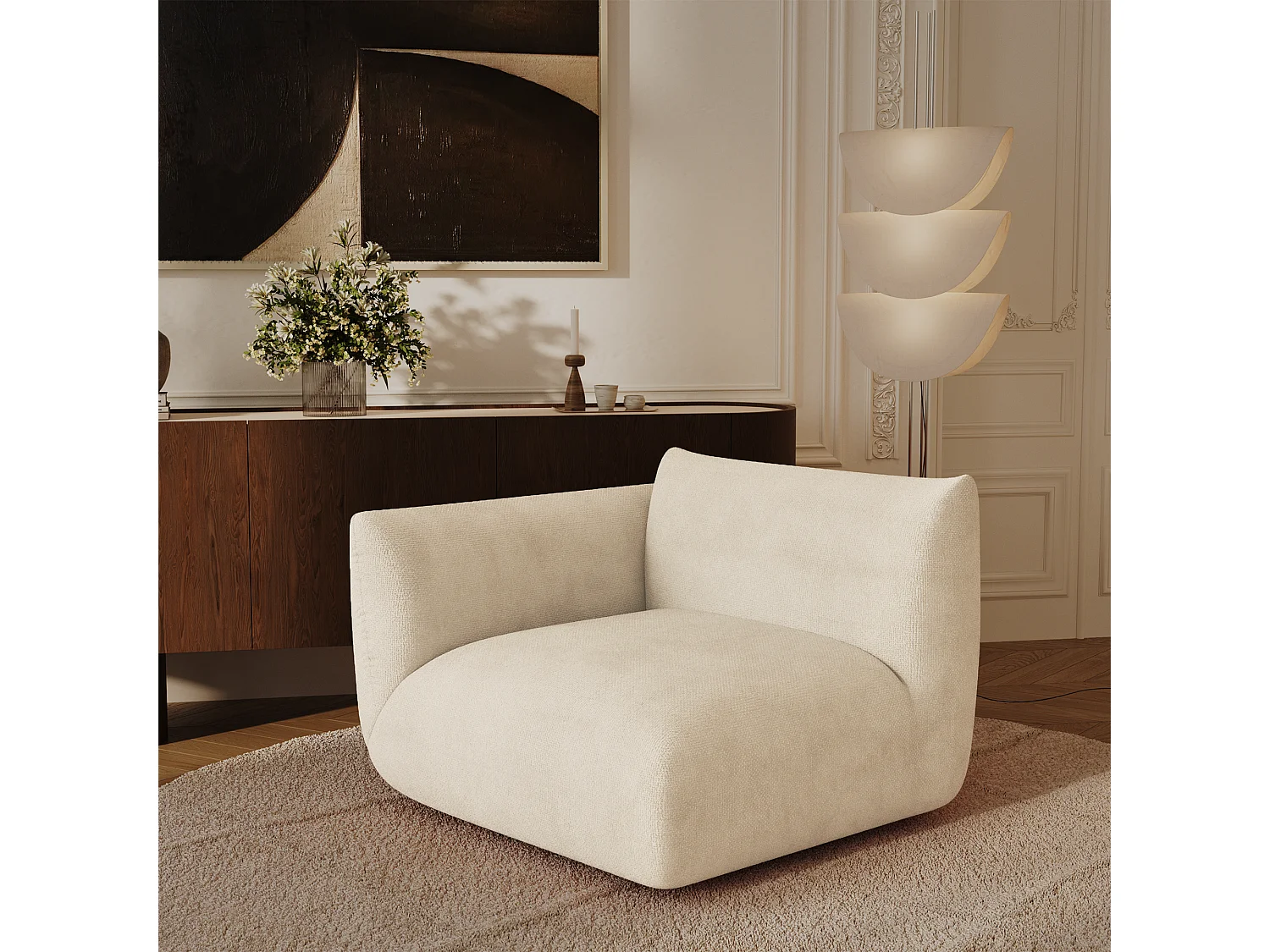 Module d'angle gauche velours chenillé NOOMA en velours chenillé crème 108x97cm
