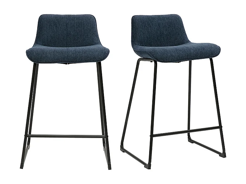 Barhocker aus dunkelblauem samtigem Stoff mit texturiertem Effekt und Metall H65 cm (2er-Set) BOOST