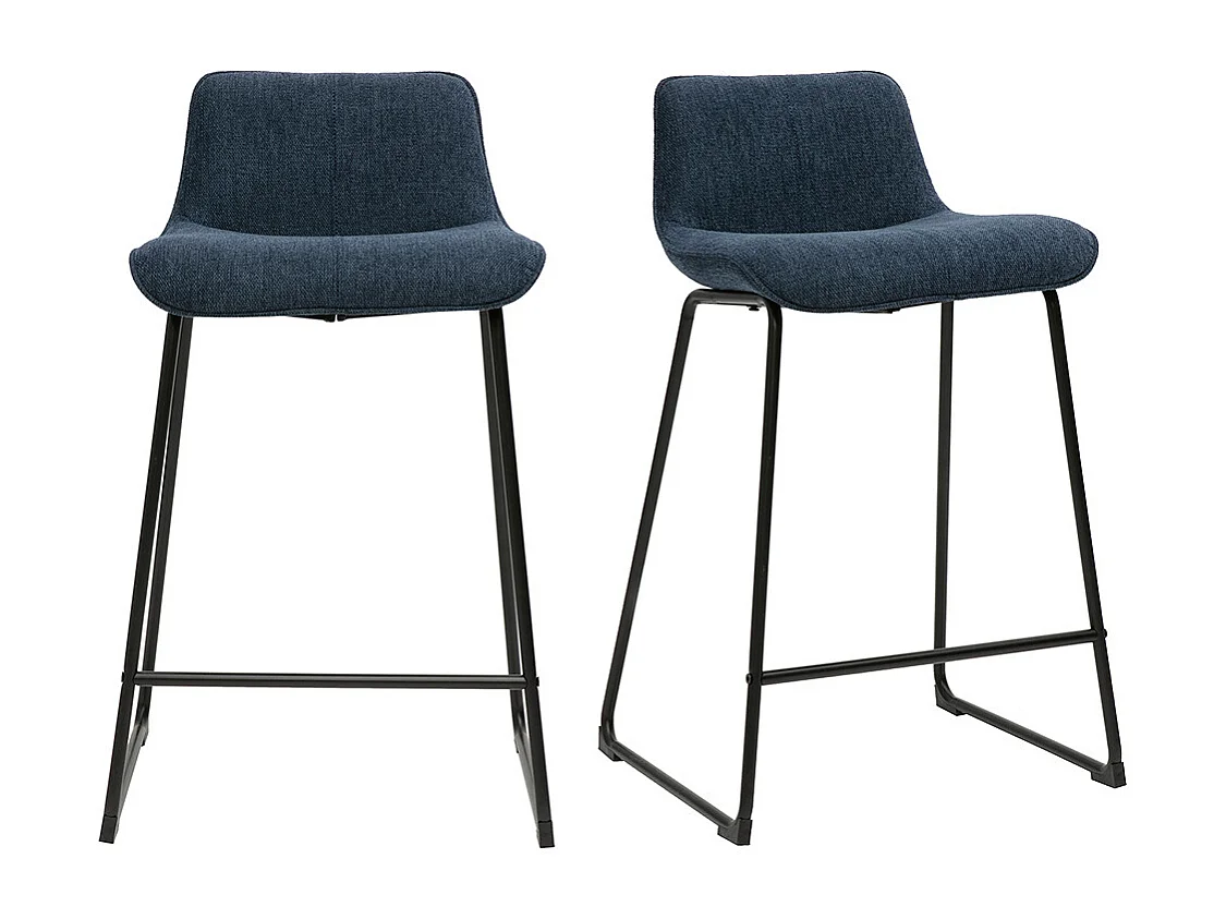 Barhocker aus dunkelblauem samtigem Stoff mit texturiertem Effekt und Metall H65 cm (2er-Set) BOOST