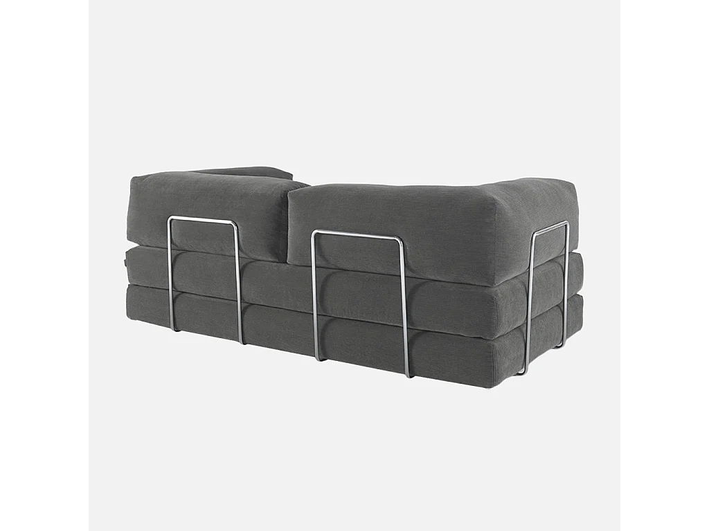 Divano letto futon in velluto a coste e struttura cromata, 3 posti,