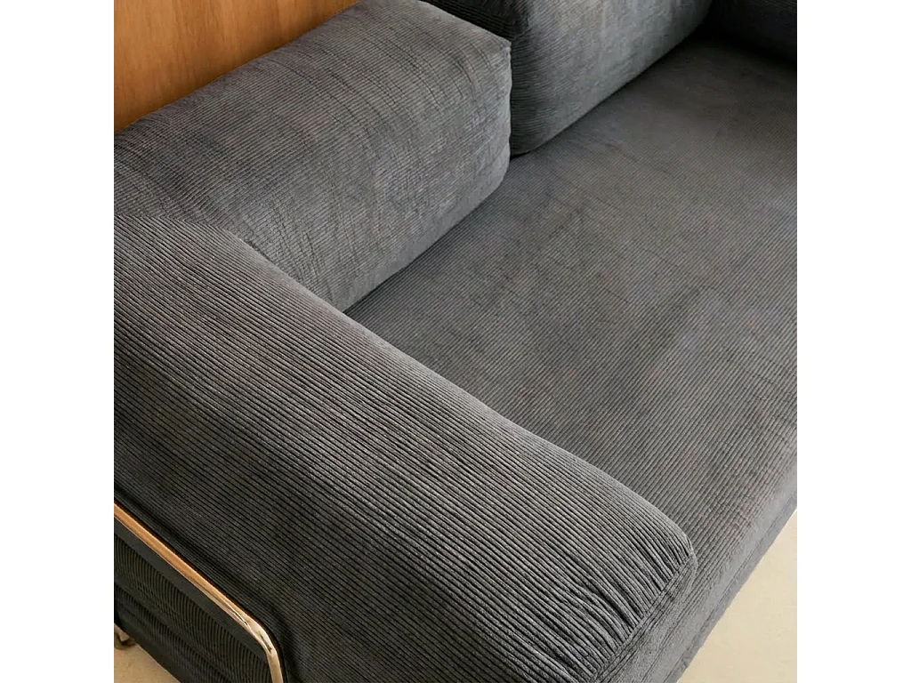 Divano letto futon in velluto a coste e struttura cromata, 3 posti,