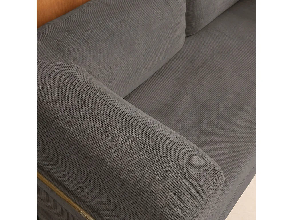 Sofá cama con futón plegable en pana y estructura cromada, 3 plazas