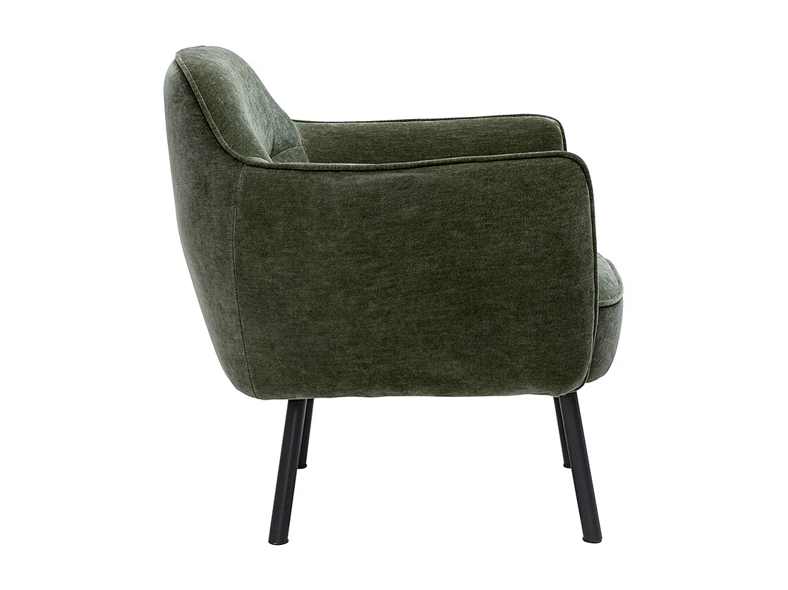 Fauteuil design en tissu effet velours vert kaki et métal noir LAURENS