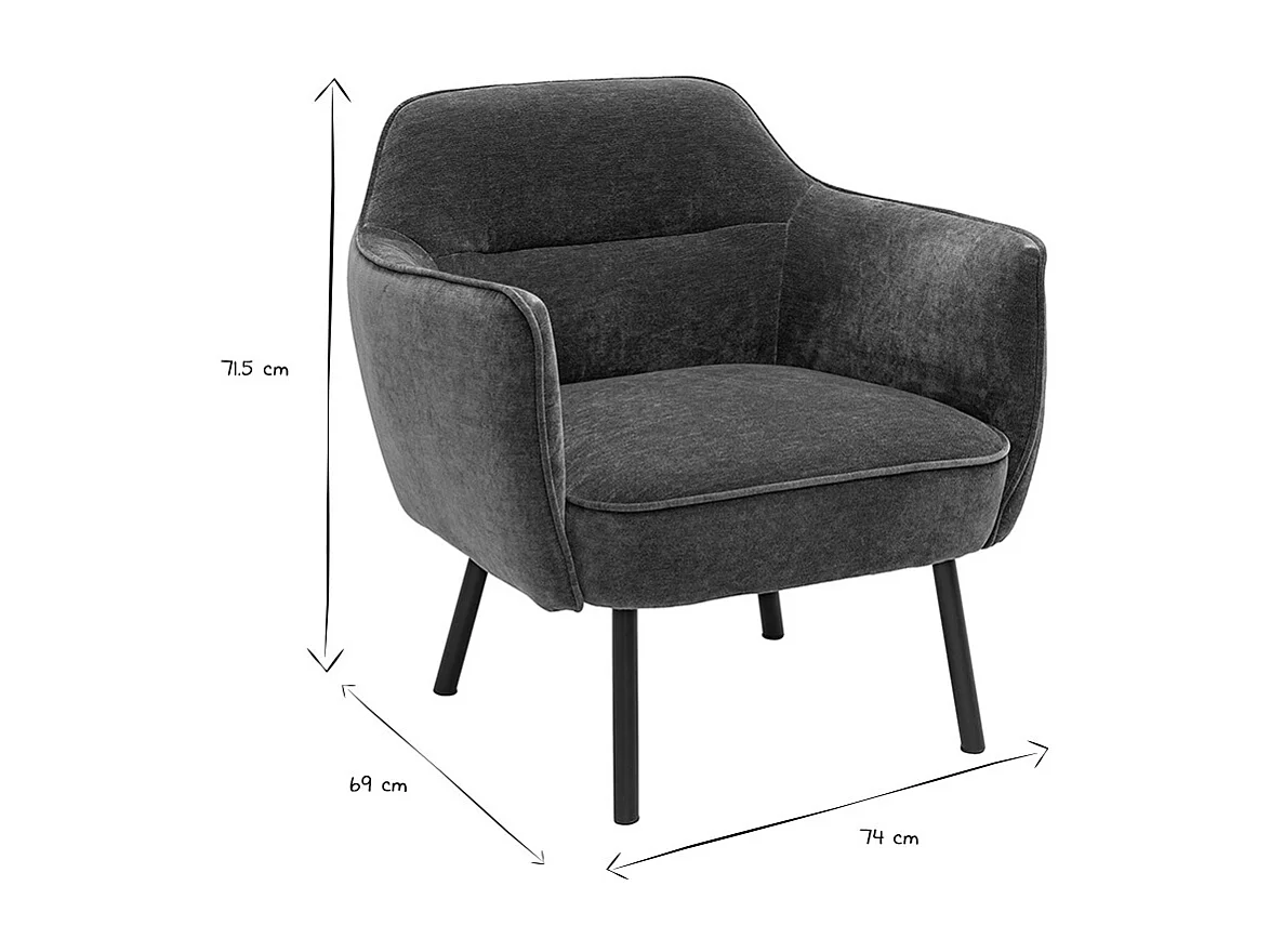 Fauteuil design en tissu effet velours vert kaki et métal noir LAURENS