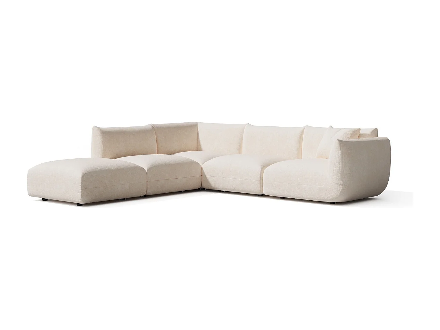 Canapé grand angle gauche modulable 7 places velours chenillé crème NOOMA