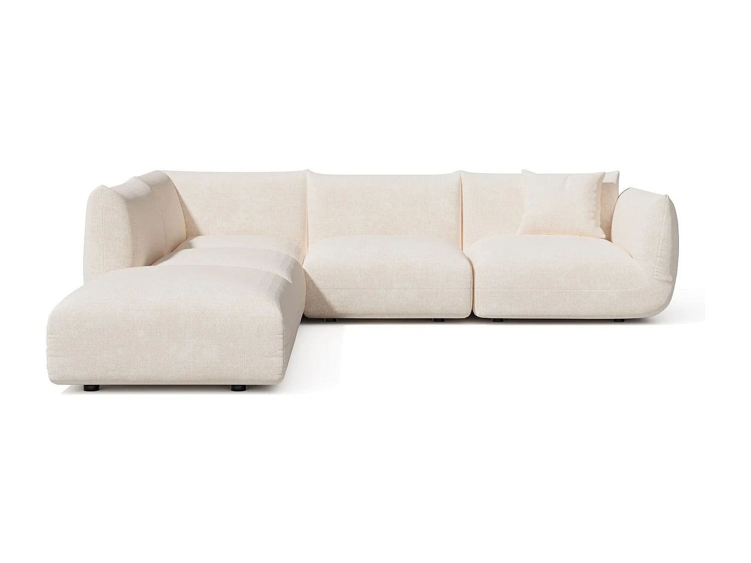 Canapé grand angle gauche modulable 7 places velours chenillé crème NOOMA