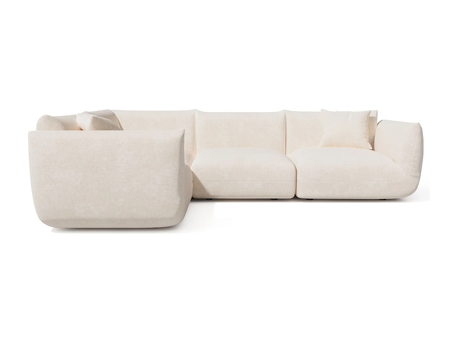 Canapé d'angle gauche modulable 5-6 places velours chenillé crème NOOMA