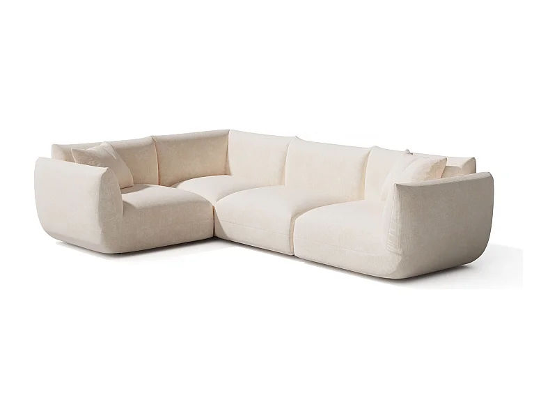 Canapé d'angle gauche modulable 5-6 places velours chenillé crème NOOMA