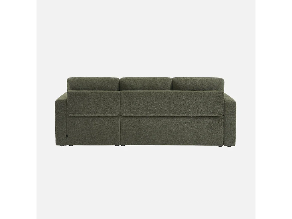 Sofá cama esquinero de borreguito, 3 plazas verde kaki