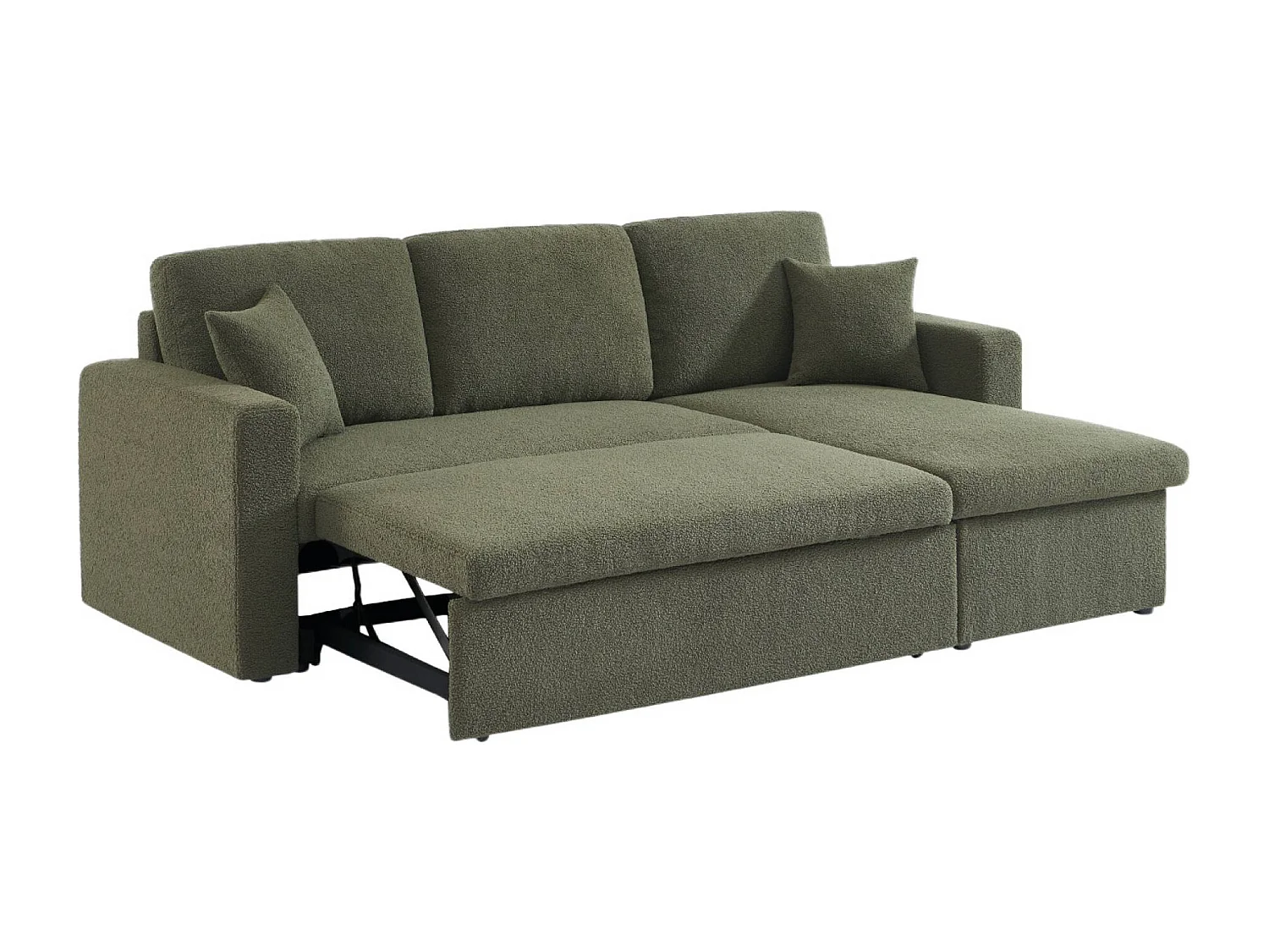 Sofá cama esquinero de borreguito, 3 plazas verde kaki