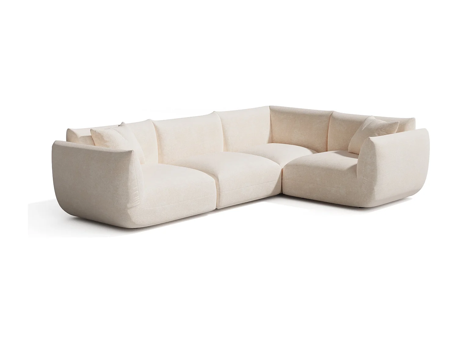 Canapé d'angle droit modulable 5-6 places velours chenillé crème NOOMA