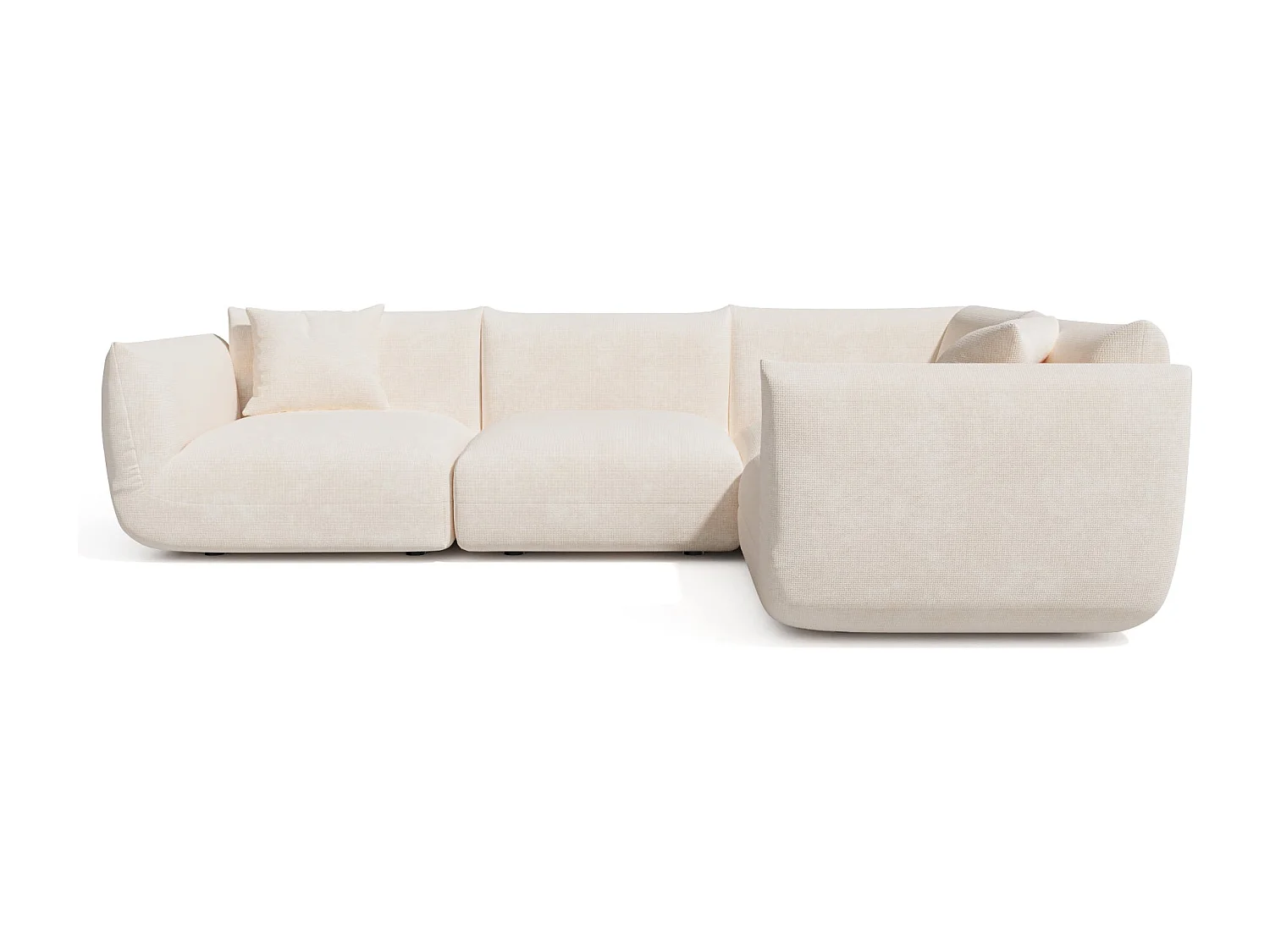 Canapé d'angle droit modulable 5-6 places velours chenillé crème NOOMA