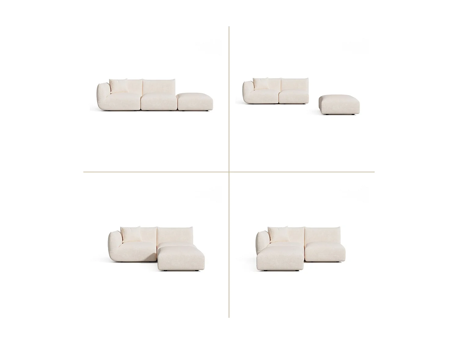 Canapé modulable 4-5 places gauche velours chenillé crème NOOMA