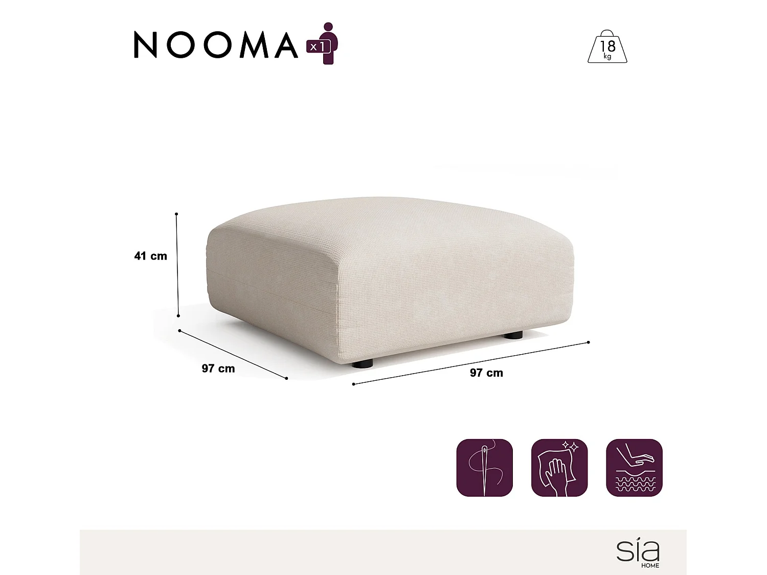 Pouf NOOMA en velours chenillé crème