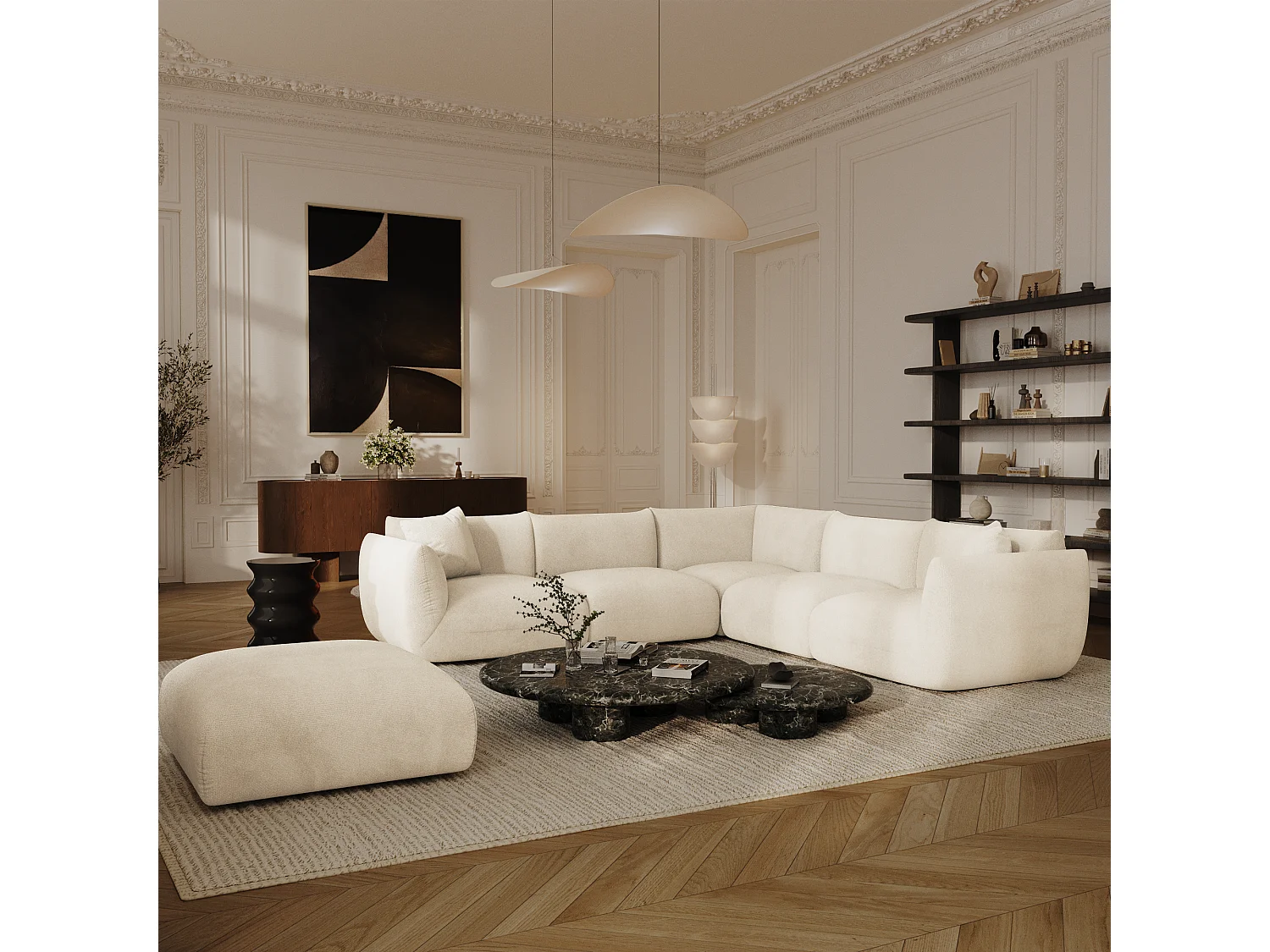 Pouf NOOMA en velours chenillé crème
