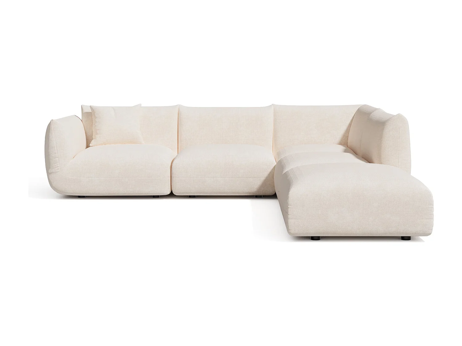 Canapé grand angle droit modulable 7 places velours chenillé crème NOOMA