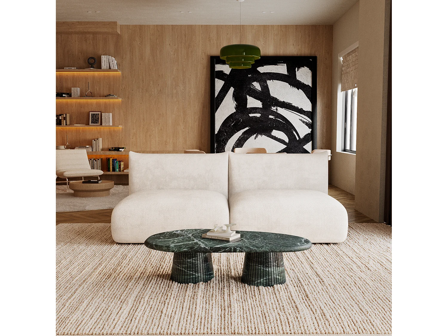 Canapé modulable 3 places velours chenillé crème NOOMA