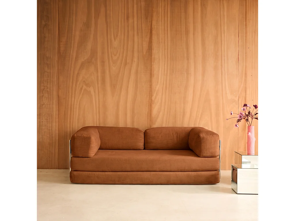 Sofá cama envasado al vacío plegable futón de pana con estructura