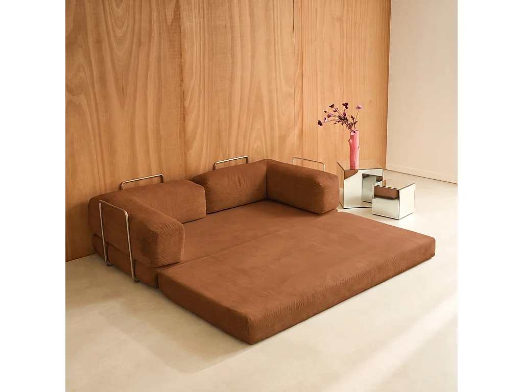 Sofá cama envasado al vacío plegable futón de pana con estructura