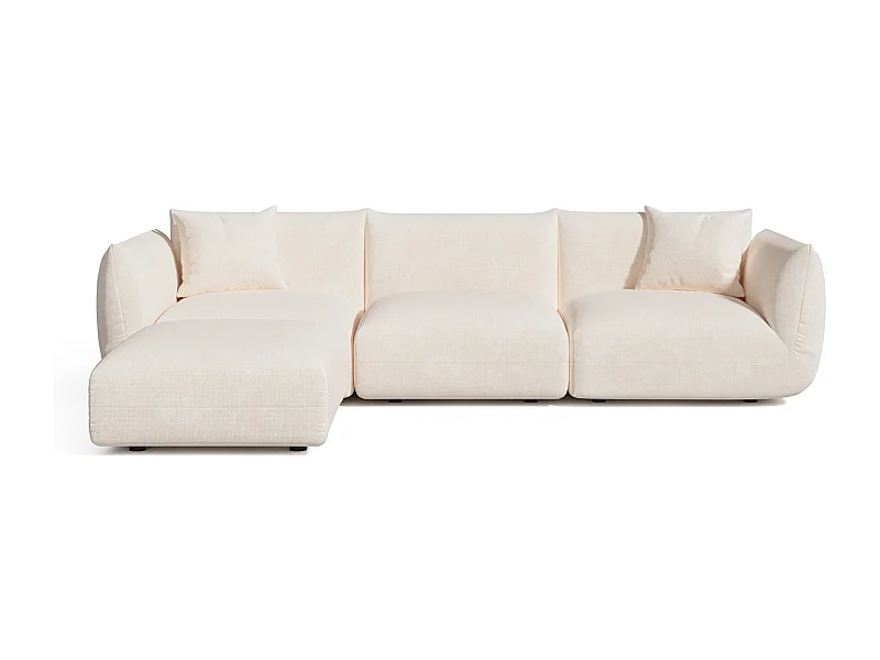 Canapé d'angle modulable 5-6 places velours chenillé crème NOOMA