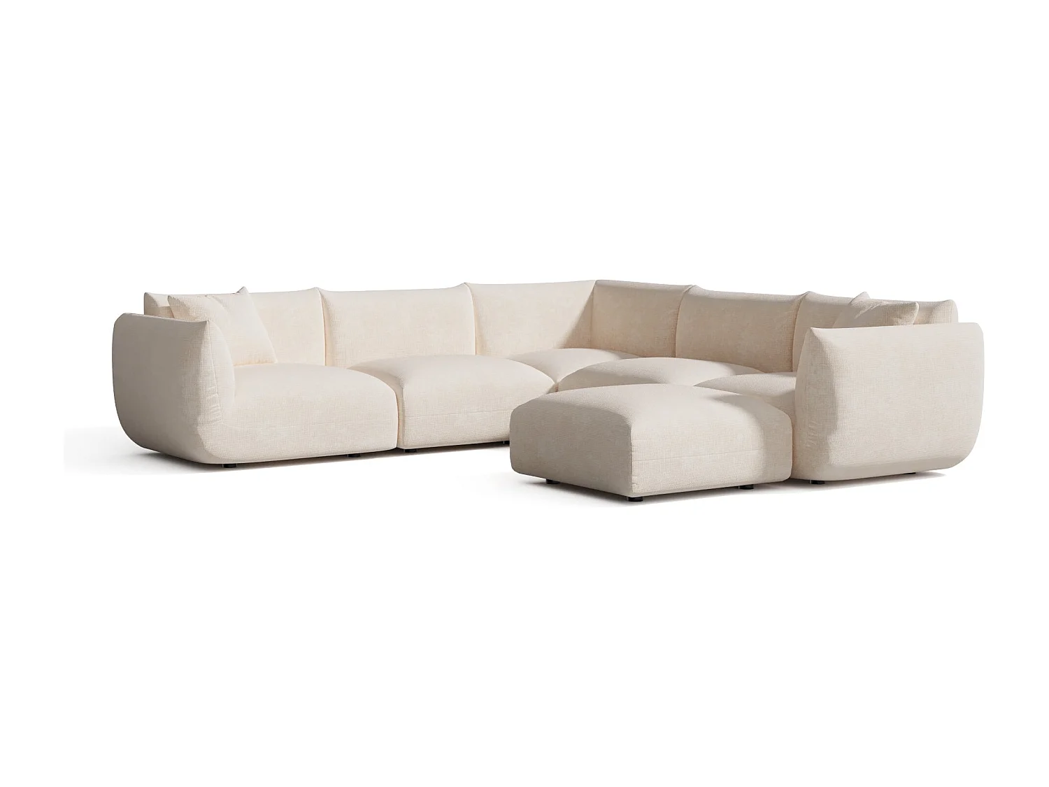 Canapé d'angle panoramique modulable 8 places velours chenillé crème NOOMA