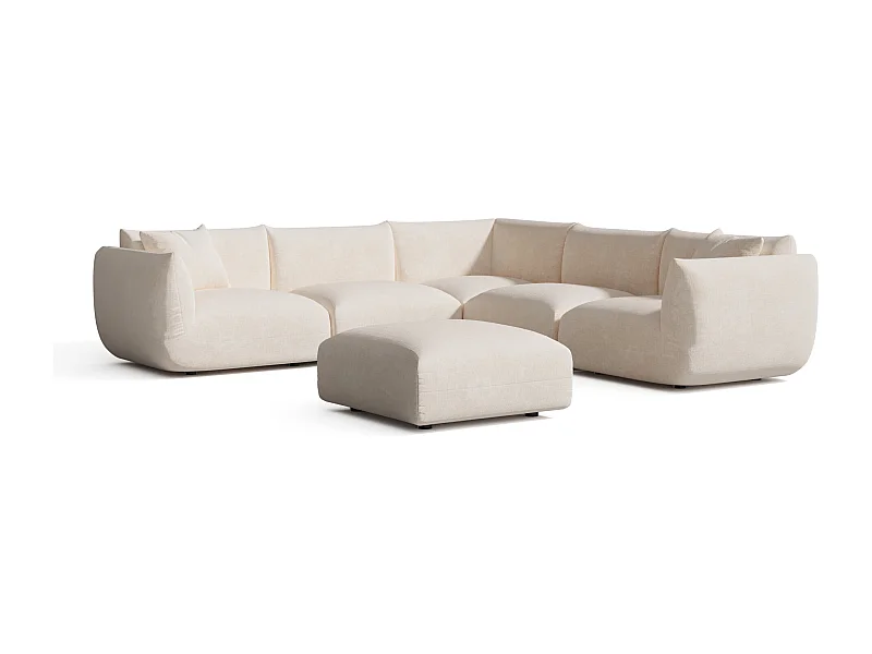 Canapé d'angle panoramique modulable 8 places velours chenillé crème NOOMA