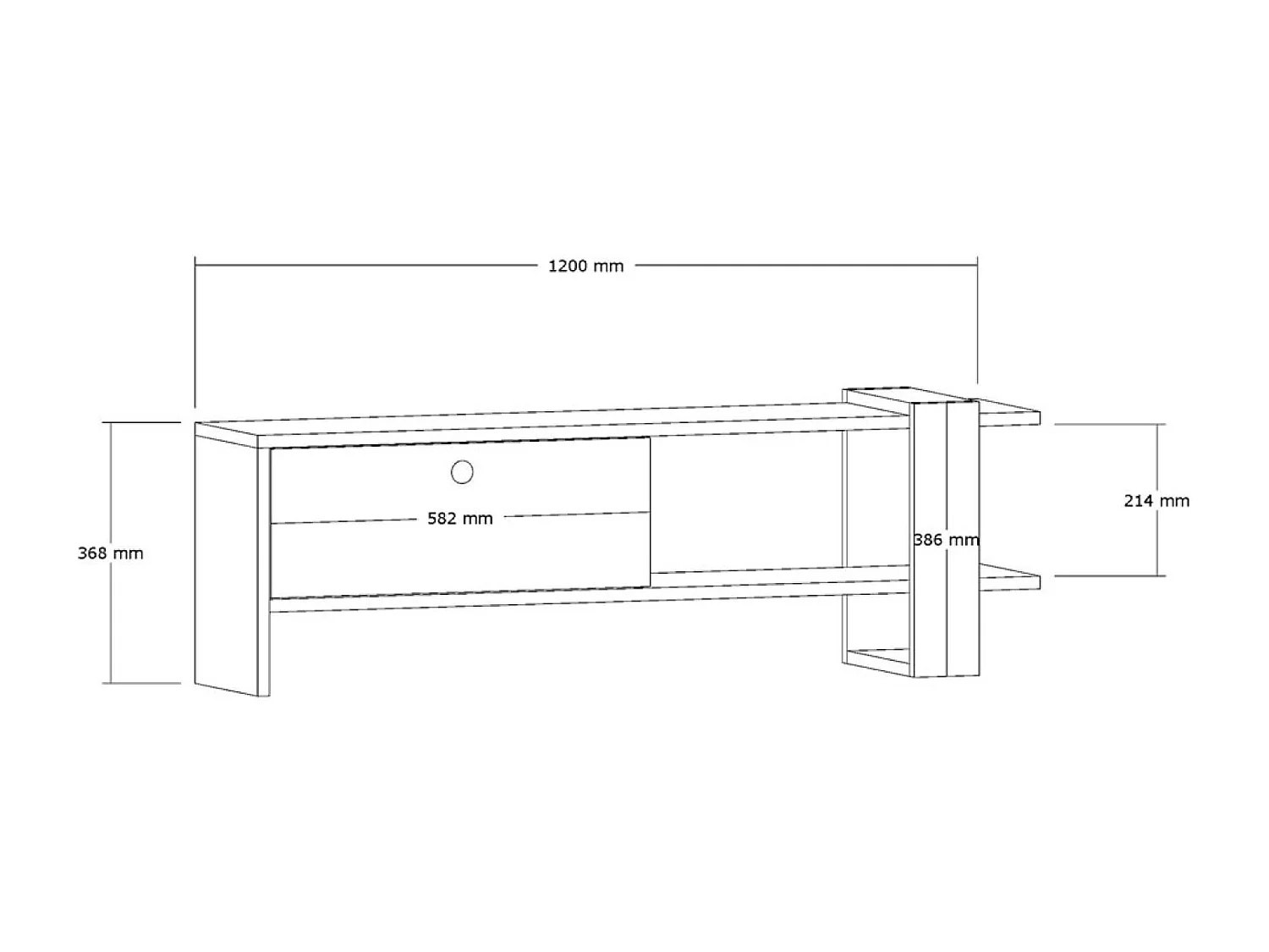 Meuble TV asymétrique gris anthracite avec placard aspect bois 120cm OVA