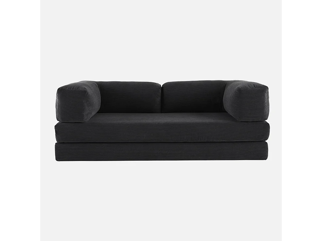 Divano letto futon in velluto a coste e struttura cromata, 3 posti,