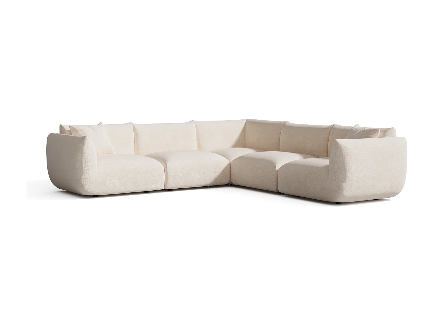 Canapé d'angle panoramique modulable 7-8 places velours chenillé crème NOOMA